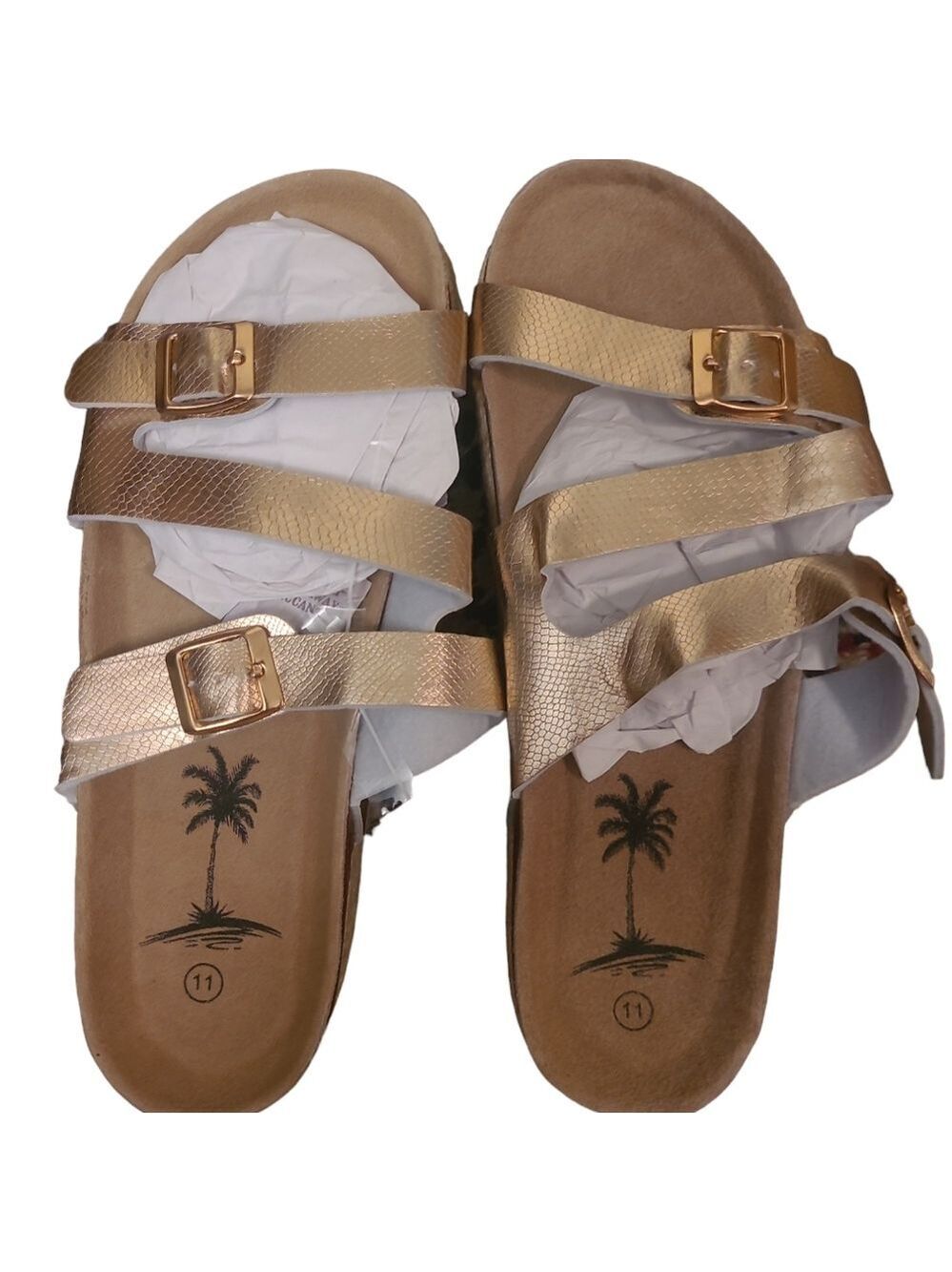 IC Lion Women's Open Toe Double Buckel Strap Slide Flat Cork Platform Sandles
